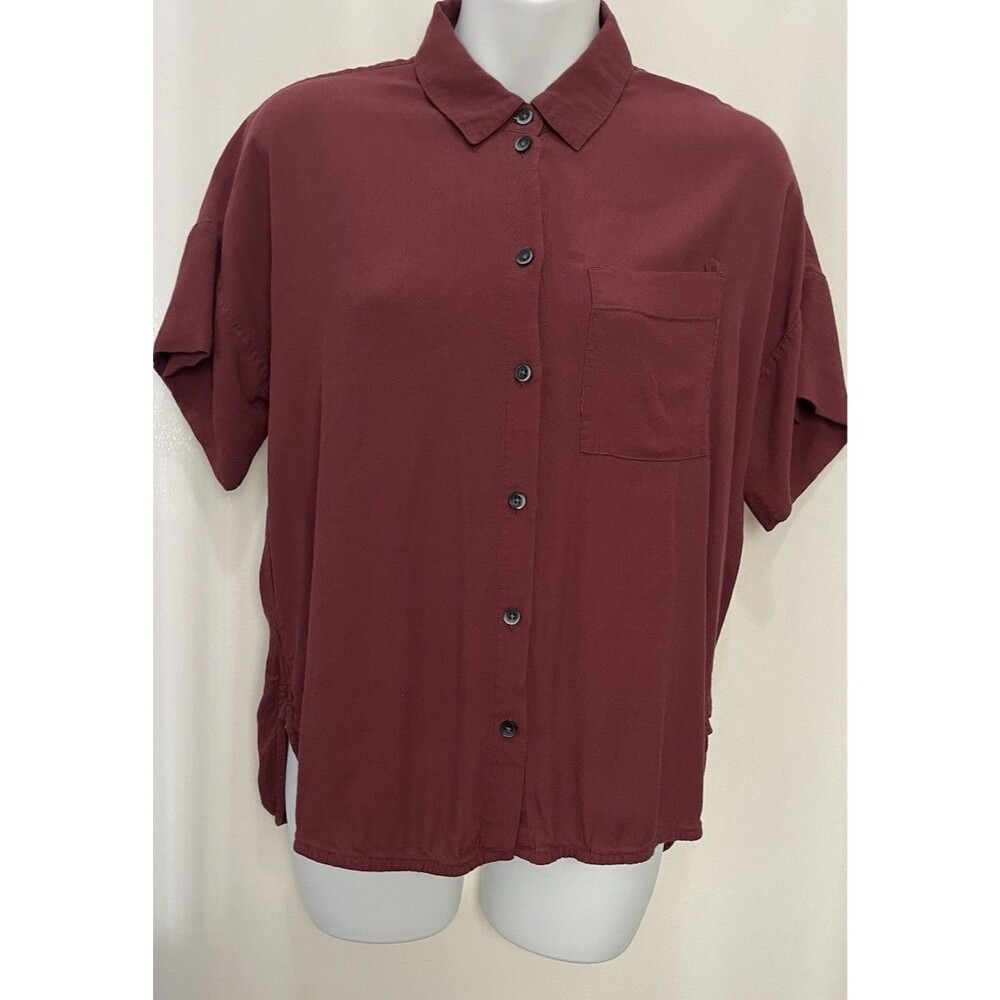 Madewell Women's Burgundy Short Sleeve Viscose Blouse Shirt SZ XS